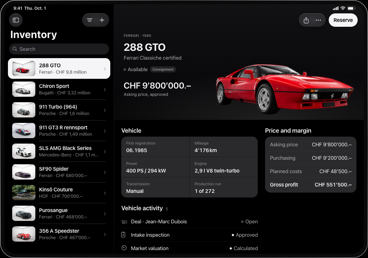 Vehicle file, iPadOS, dark