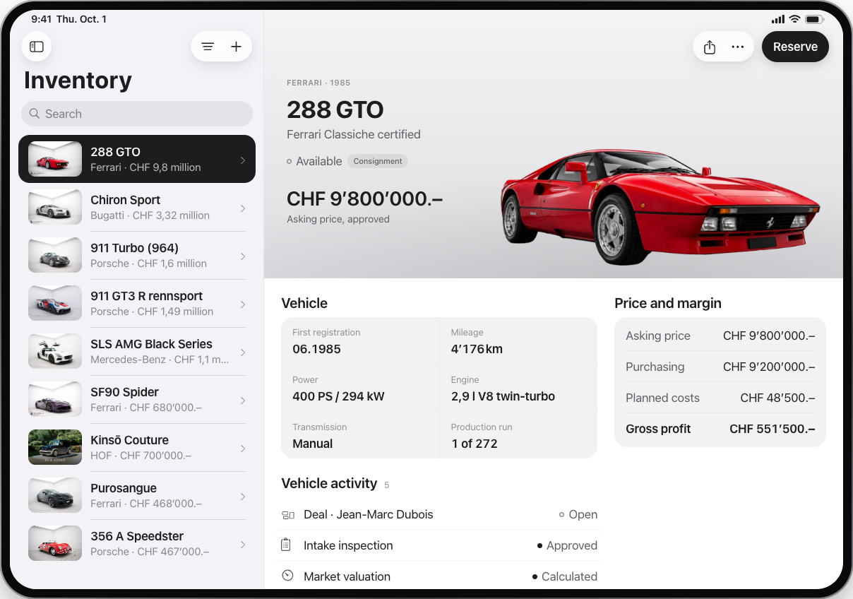 Vehicle file, iPadOS, light