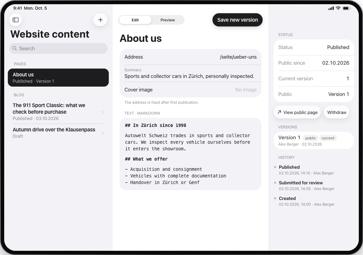 Website content, iPadOS, light