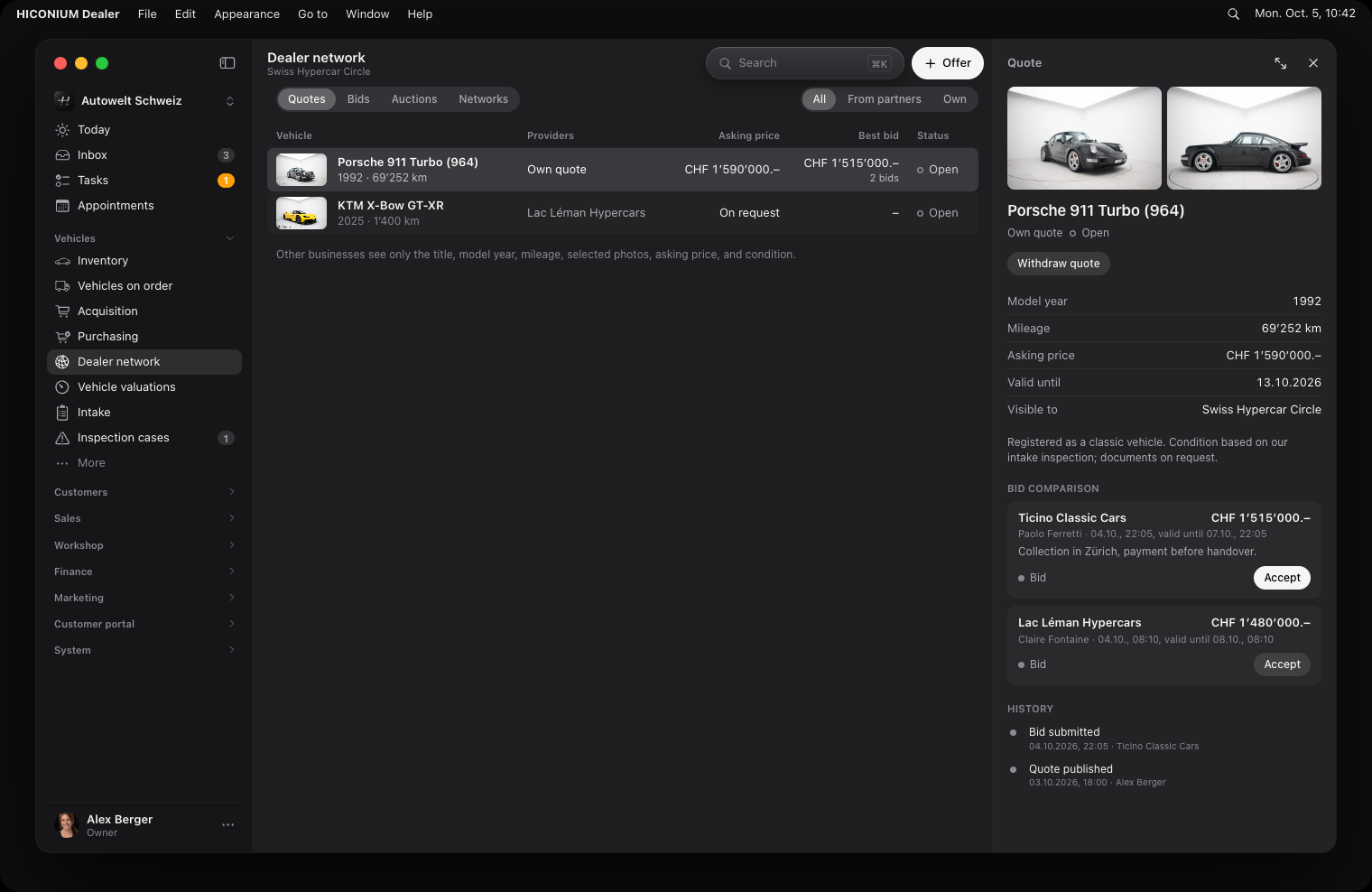 Dealer network, macOS, dark