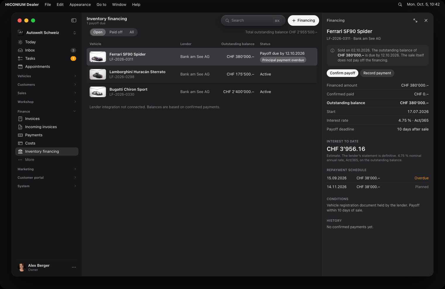 Inventory financing, macOS, dark