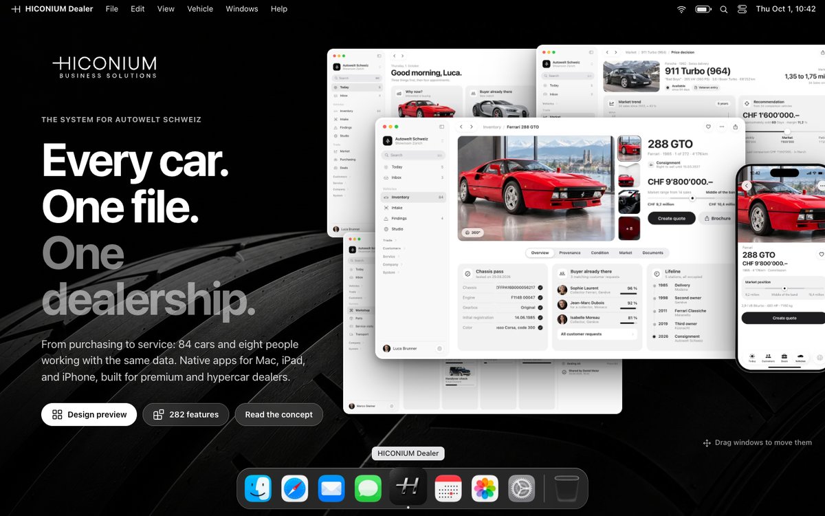 Concept page with desktop, windows, and Dock